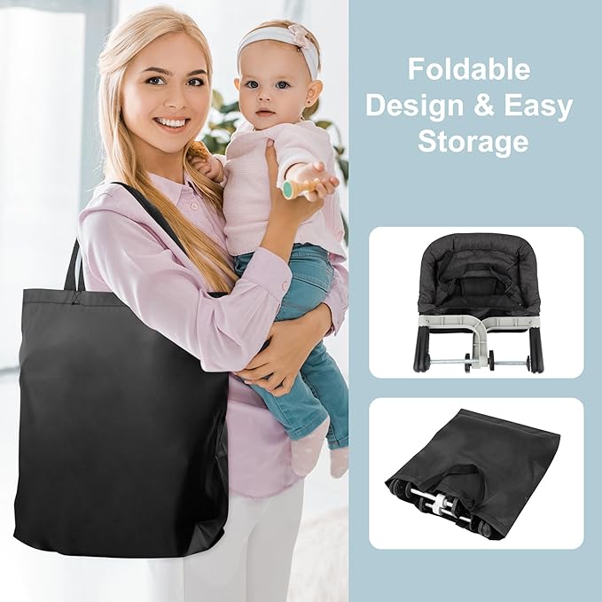 Hook On High Chair, Portable Foldable Clip On Baby Travel High Chair, Lightweight Feeding Seat with Storage Bag, BPA-Free Safety Harness for Home Restaurant (Bright Blue)