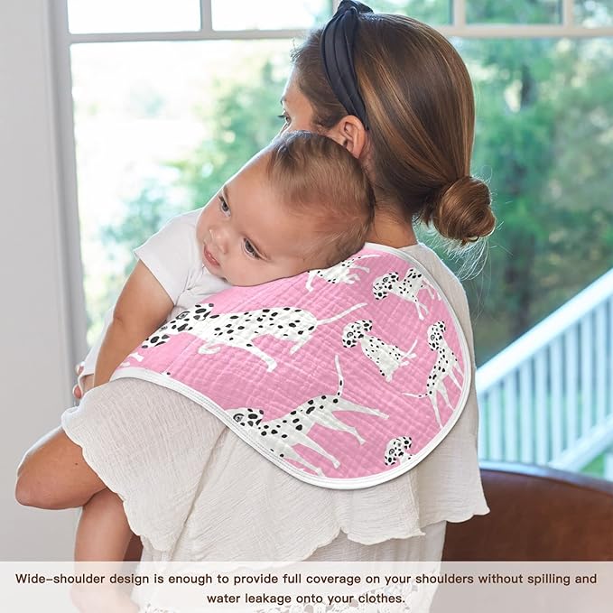 Dalmatian Dogs On Pink Muslin Burp Cloths for Baby 4 Pack 100% Cotton Baby Washcloths Bibs for Boy Girl