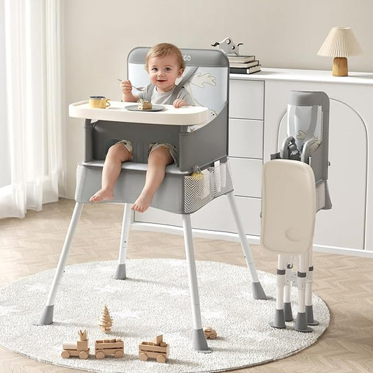 High Chair for Babies & Toddlers, Portable & Foldable Baby Feeding Chair with Removable Tray, Travel Highchair for Kitchen, Dining, Outdoors, Up to 33 lbs
