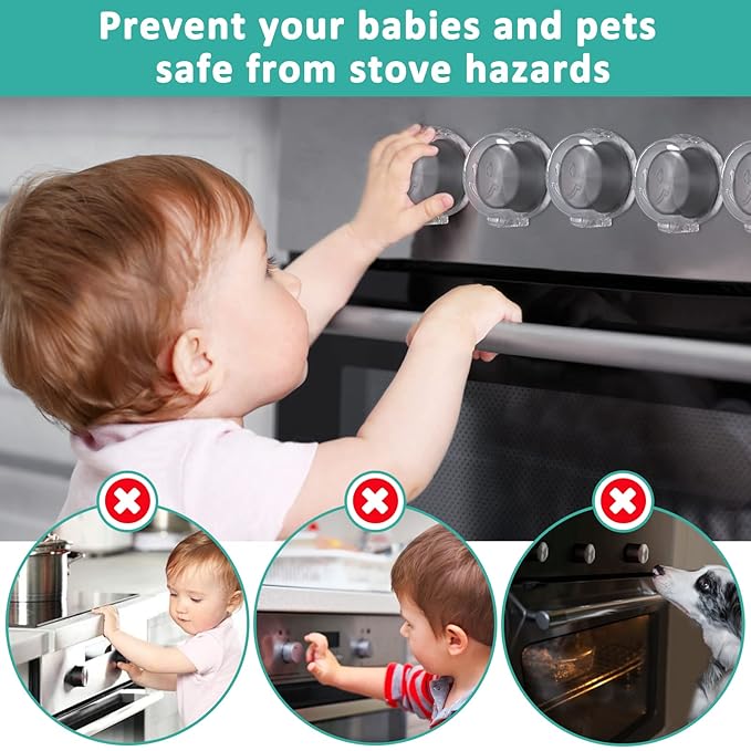 Stove Knob Covers for Child Safety 5 Packs Babepai Upgraded Double-Key Design Universal Size Baby Safety Gas Oven Knob Covers Stove Guard Kid Proofing