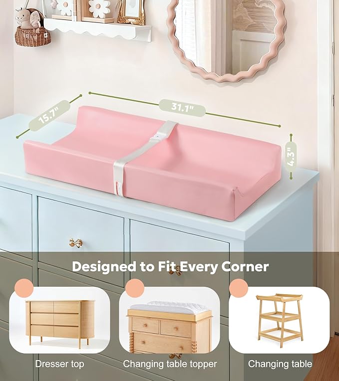 Mallify Baby Changing Pad, Waterproof & Wipeable Vegan Leather Diaper Changing Mat, Thick Soft & Non-Slip Changing Pad for Dresser, Changing Table (Pink)