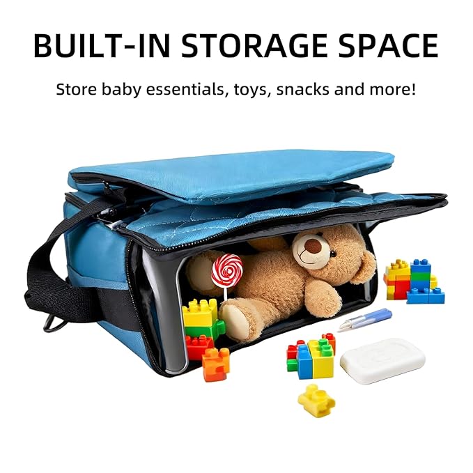 Booster Seat for Kitchen Chair, Toddler Booster seat for Dining Table, Travel, Restaurant, Portable High Chair, with Storage Bag, Baby Essentials, Blue(12"x12"x4")