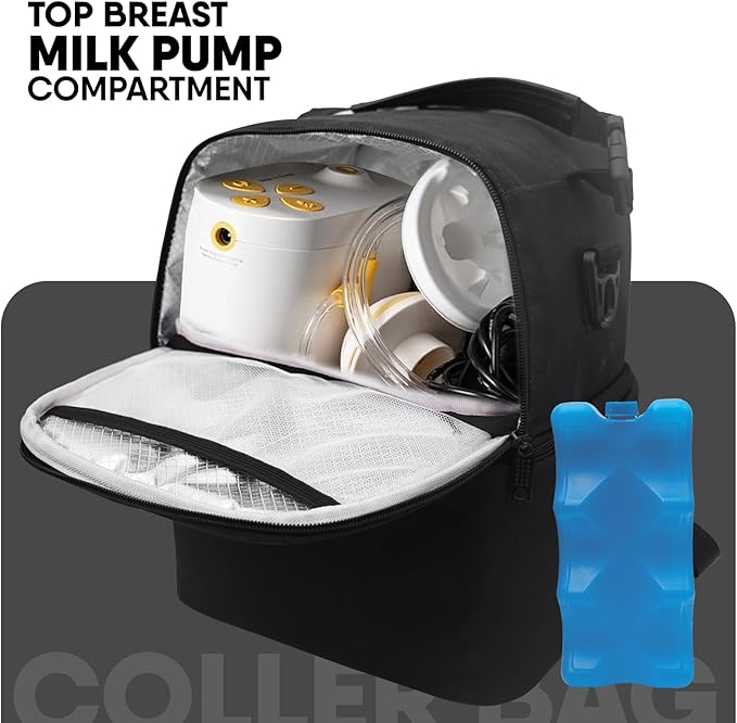 Breast Pump Bag for Spectra S1 S2, Insulated Travel Backpack with Ice Pack Fits 6 Baby Bottles, Wearable Breastmilk Double Layered Cooler Bag with Removeable Straps for Nursing Mom Daycare