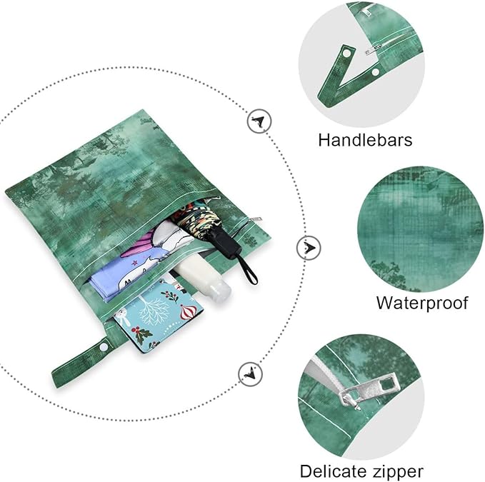 Green Chinese Style Landscape Painting waterproof wet diaper bag 2 Pack travel essentials for baby with handles for pool, beach