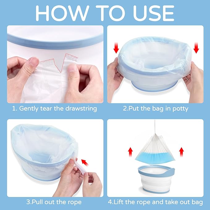 MCGMITT Potty Bags for Portable Toilet, 120 PCS Leak-Proof Potty Liners with Drawstring, Disposable Soft Toilet Bags Fit Most Potty Chair, Potty Training Liners for Toddler Kids Travel Pets Outdoors