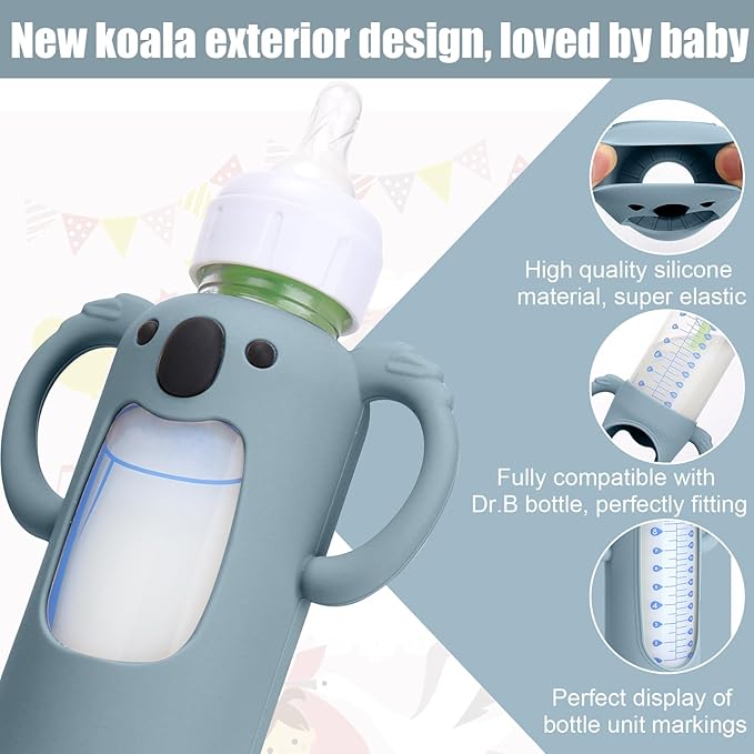 3 Pack Silicone Sleeves for Dr. Brown's Glass Bottles 8 OZ - Anti Breakage Baby Bottle Holder, Compatible with Dr. Brown's Glass Bottles for Babies with Handle (Other Products Cannot be adapted)