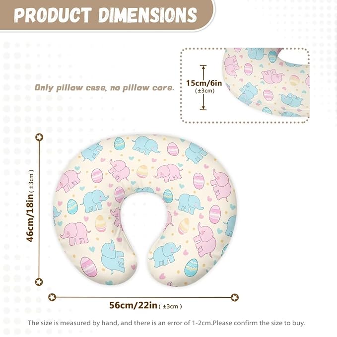 Cute Elephants and Easter Egg Breastfeeding Pillow Cover Ultra Soft Comfortable Newborn Nursing Pillow Case Stretchy Replaceable Pillow Cover Slipcover