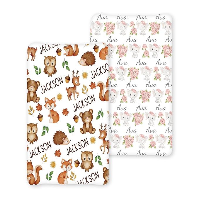 Personalized Baby Changing Pad Cover with Name - 2 Piece Owl Print Baby Pee Pad Cpver for Diaper Changing Table with Name, Portable Custom Gifts for Infant Baby
