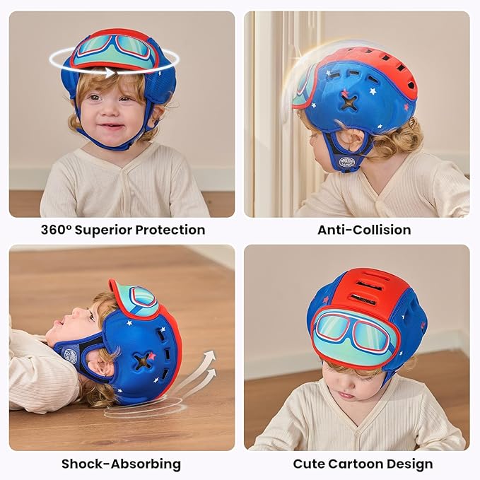 Mambobaby Baby Head Protector Helmet for Crawling and Walking, Breathable Soft Helmet, Ultra-Lightweight & Adjustable, Prevents Bumps Safety Helmet for Infants Toddlers 6-24 Months (Cool Pilot)