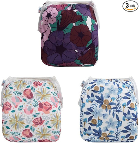 ALVABABY 3pcs Large Swim Diapers Baby & Toddler Snap Super Soft Reusable Adjustable Swim Diapers for Swim Classes 3ZSWY03T
