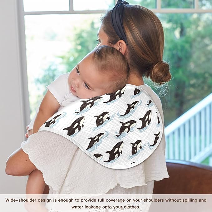 Muslin Burp Cloths for Baby Boys and Girls - 1-Pack Ultra Absorbent Killer Whale Orca Muslin Washcloths, Newborn Towel, Milk Spit Up Rags, Burp Cloth Bib for Unisex, 22 x 11 Inch