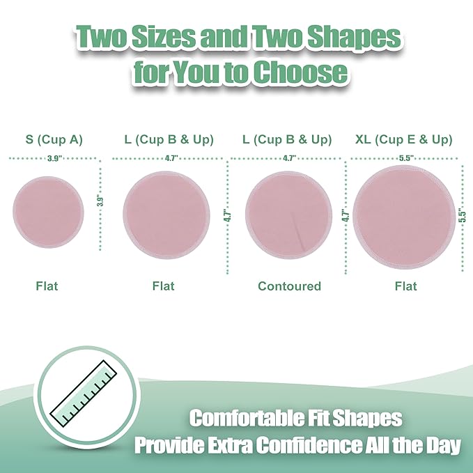 wegreeco Nursing Breast Pads (14 Pack) + Laundry Bag & Travel Storage Bag, 4.7 inch Option - Washable & Reusable Breastfeeding Nursing Pads (Pink and Purple, Large, Plain Shape)