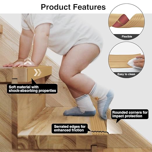 Non-Slip Step Edge Protector, Vinyl Stair Nosing-Self-Adhesive Anti-Slip Stair Nose Edging Trim, Stairway Nose Molding & Nosing Strip for High Traffic-Safety, Indoor-Outdoor Use(Light Brown 2"×2",20Ft