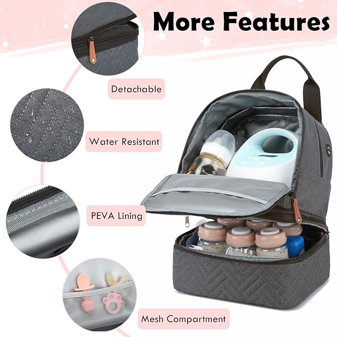 Breast Pump Bag for Spectra S1/S2 - Spectra Pump Bag with Ice Pack & Waterproof Mat, Portable Breast Milk Cooler Case for Work, Travel and Family Use, Deep Grey