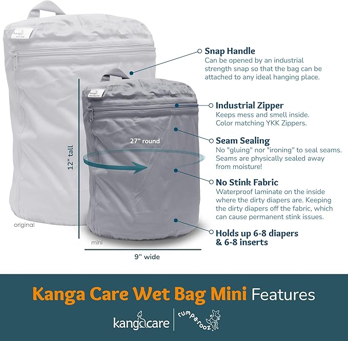 Kanga Care Wet Bag MINI Seam Sealed Waterproof 3D Dimensional for Baby Cloth Diapers, Travel, Beach, Pool, Gym, Swim | Billy