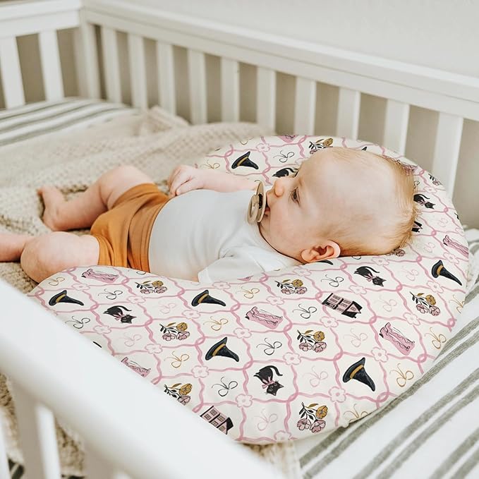 Cute Pink and Black Halloween Baby Nursing Pillow Covers for Girl Witch Cat Castle Floral Bows Slipcovers for Breastfeeding Pillows Spooky Halloween Soft Stretchy Removable Covers for Newborn Infant
