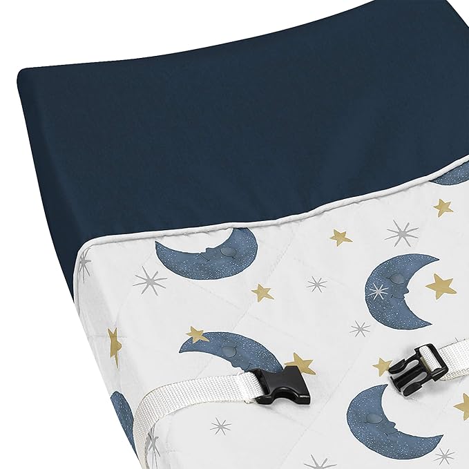Sweet Jojo Designs Moon and Star Boy or Girl Baby Nursery Changing Pad Cover - Navy Blue and Gold Watercolor Celestial Sky