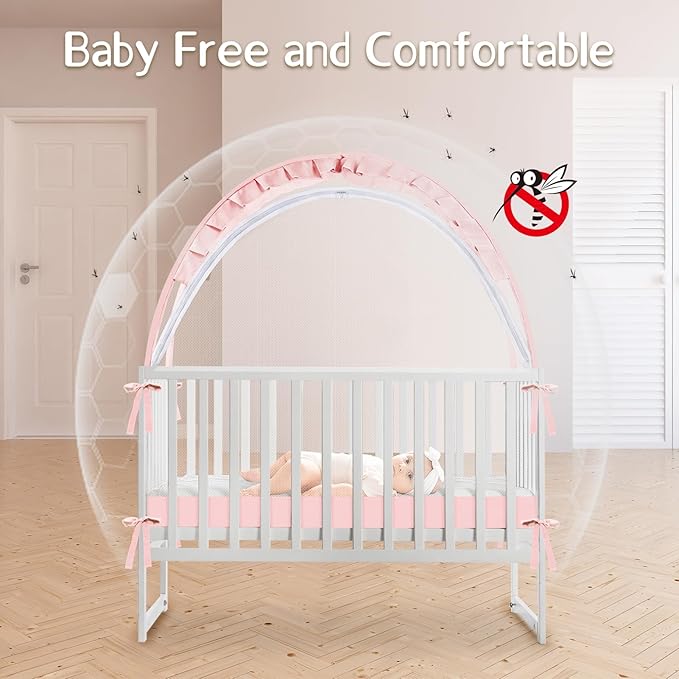 Crib Tent to Keep Baby from Climbing Out - Mesh Pop Up Climbing Prevention With Two-Way Self-Locking Metal Zipper (Pink, Lager)