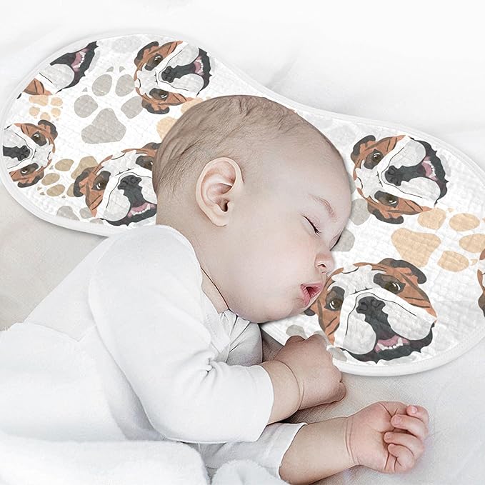 Muslin Burp Cloths for Baby Boys and Girls - 4-Pack Ultra Absorbent English Bulldog Muslin Washcloths, Newborn Towel, Milk Spit Up Rags, Burp Cloth Bib for Unisex, 22 x 11 Inch