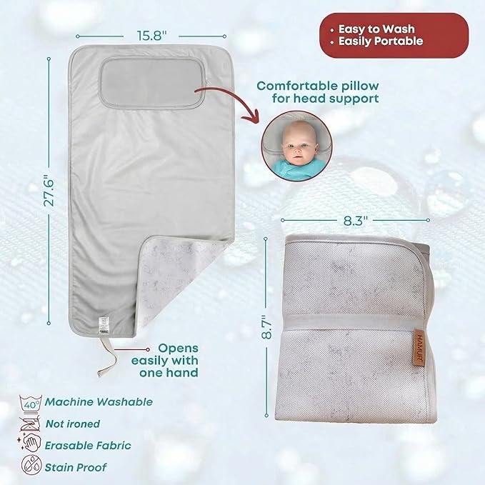 Hamur Home Portable Changing Pad – Waterproof, Washable & Easy Wipe Clean, Foldable Travel Baby Changing Mat for Diaper Bag, Compact & Lightweight, Must-Have for Newborns (Solid Grey)