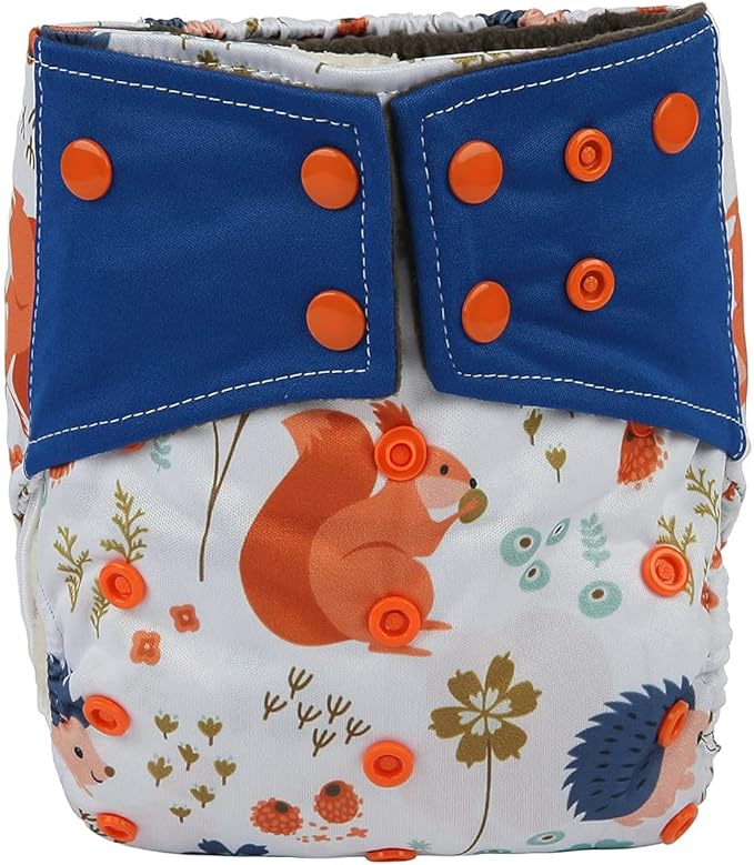 3 AIll in One Cloth Diapers Nappies for Night AIO Sewn in Insert Reusable Washable (Fox Squirrel)