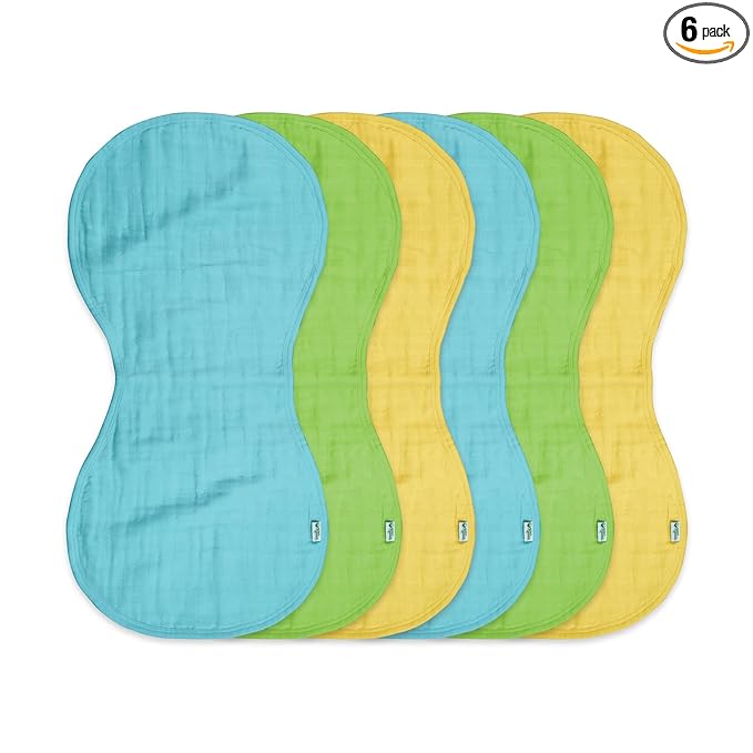 Green Sprouts Organic Cotton Muslin Burp Cloths, Hypoallergenic, Standard 100 by Oeko-TEX® Certified, Tested for Hormones, Aqua, 6-Pack