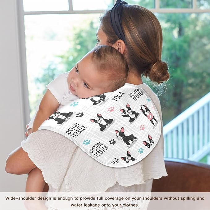 1 Pack Muslin Burp Cloths Dogs Yoga White Cotton Baby Burp Cloths Ultra Absorbent Soft Thick Burping Cloth for Newborn Boys Girls 22x11 Inch