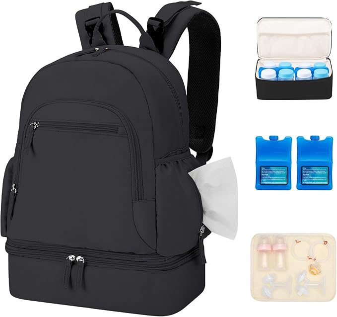 Breast Pump Backpack Fit for Spectra S1/S2 with Removable Cooler Compartment, Breast Pump Bag Fit Pump Accessories for Working & Nursing Moms, Breast Milk Cooler Bag for Travel and Family Use Black