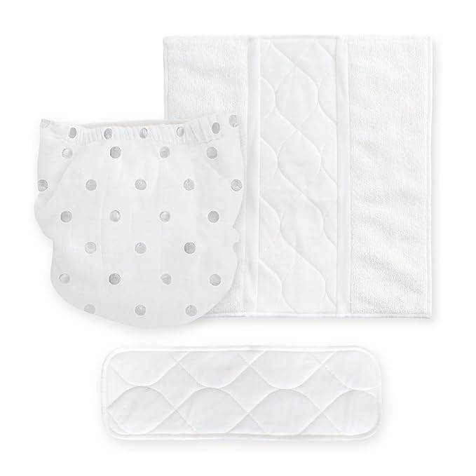 Amazing Baby Hybrid Cloth Diaper Cover with Pocket-Sling, Med, Sz 3 (12-25 lbs), Use with Boosties Inserts, Gray Watercolor Dots, SmartNappy Set Includes Muslin Cover + Tri-fold Insert + Booster Pad