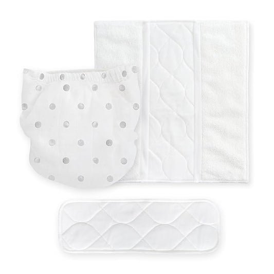 Amazing Baby Hybrid Cloth Diaper Cover with Pocket-Sling, Med, Sz 3 (12-25 lbs), Use with Boosties Inserts, Gray Watercolor Dots, SmartNappy Set Includes Muslin Cover + Tri-fold Insert + Booster Pad