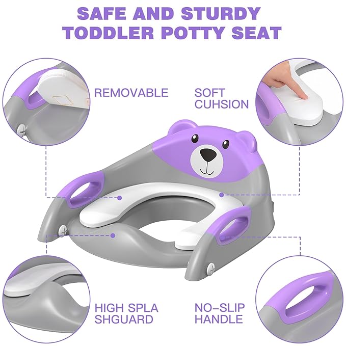 Potty Training Seat with Step Stool Ladder, Toddler Toilet Seat for Boys Girls, Adjustable 6 Heights Fits Round & Elongated Toilets, Anti-Slip Pads & Leak-Proof Guard