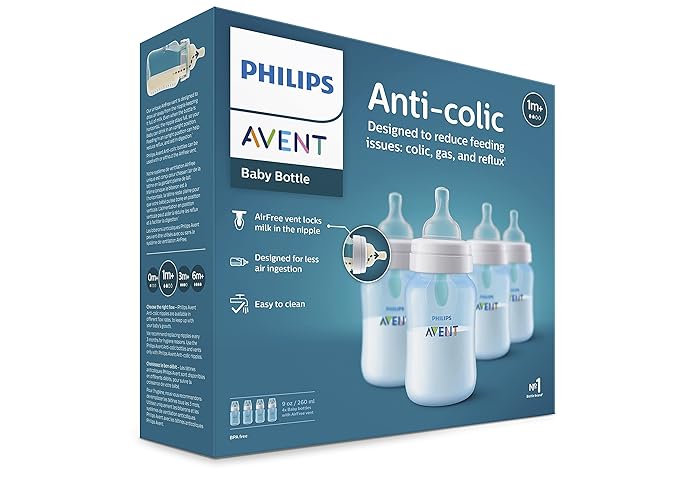 Philips Avent Anti-Colic Bottle with AirFree Vent,9oz,with Flow 2 Nipples,1m+,Blue,SCY703/24,(Pack of 24)