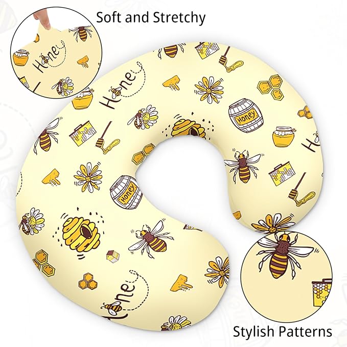 Dyoart Baby Nursing Pillow Cover,Custom Name Gifts,Ultra Soft Comfortable for Infant Boys Girls,Breastfeeding,Bee(one Size)