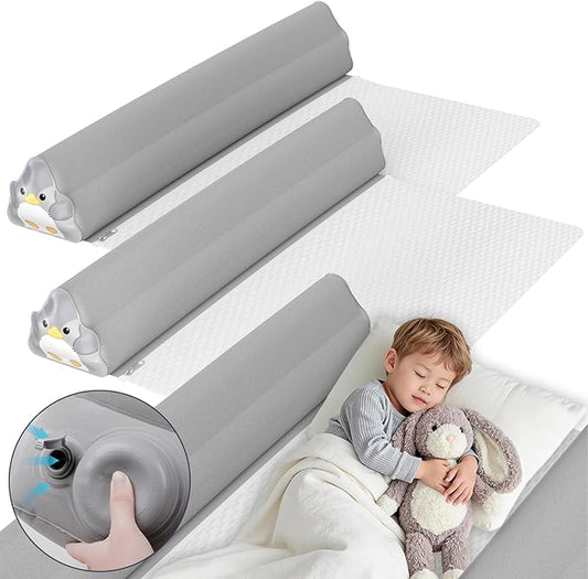 Inflatable Travel Bed Rails: 2 Pack Bed Bumpers for Toddlers - Portable Soft Bedside Rails with Pump for Hotel - Easy to Inflate