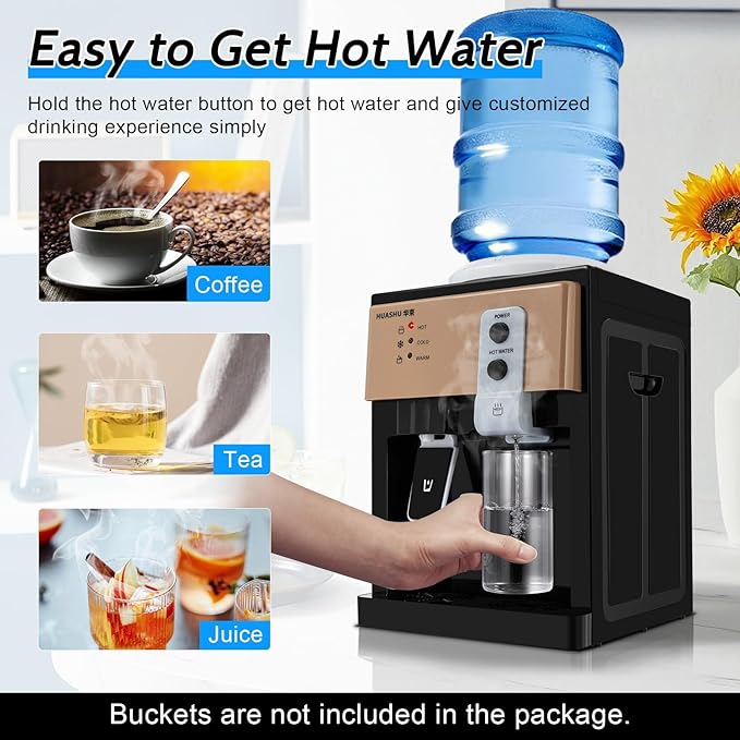 Top Loading Desktop Water Cooler Dispenser, 550W 110V Countertop Hot & Cold Water Coolers Drinking Fountain Portable Water Warmer for Home Bedroom Studio Office Grocery Store