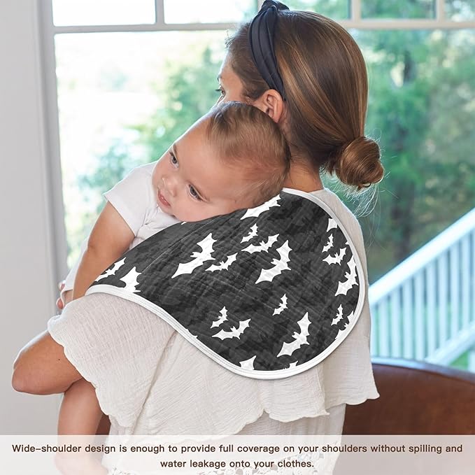 Muslin Burp Cloths for Baby Boys and Girls - 1-Pack Ultra Absorbent Halloween Bats Muslin Washcloths, Newborn Towel, Milk Spit Up Rags, Burp Cloth Bib for Unisex, 22 x 11 Inch