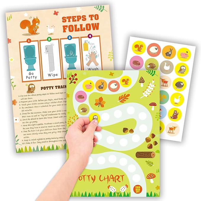 Adullpony Potty Training Chart Potty Training Sticker Chart – 5 Fun Styles Potty Sticker Chart with Rewards for Toddlers Girls, Motivational Potty Training Rewards for Kids