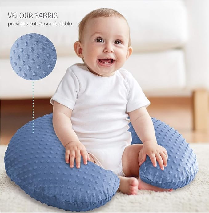 The Peanutshell Nursing Pillow Cover Set of 2 - Soft Newborn Nursing Baby Girl or Boy Pillow Covers, Supportive & Comfortable Breastfeeding, Tummy Time Must Haves, Baby Essentials - Dino & Blue Minky
