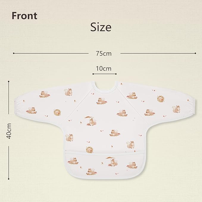 Susurration Waterproof Smock Bib for Eating Long Sleeve Bibs for Kids, Boy or Girl, 2 Pack Waterproof Bibs with Large Food Catcher, 6-36 Months Baby Eating Essentials - Pinecone