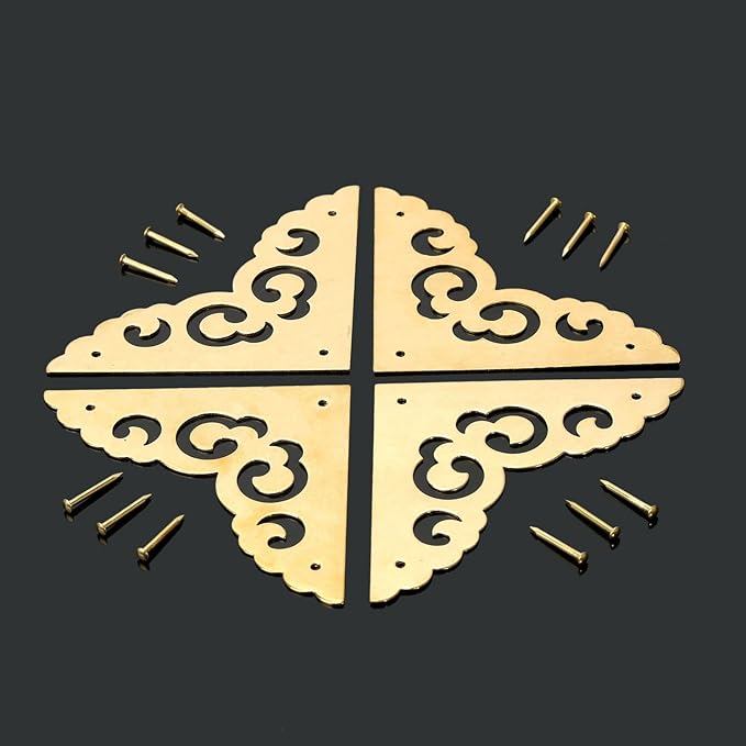 dophee 4Pcs 2.5" Brass Flat Corners Bracket, Retro Table Corner Cover Protectors for Box Cabinet Desk Book Frame Scrapbook Album Bookshelf Decoration Furniture Hardware with Mounting Nails, Brass