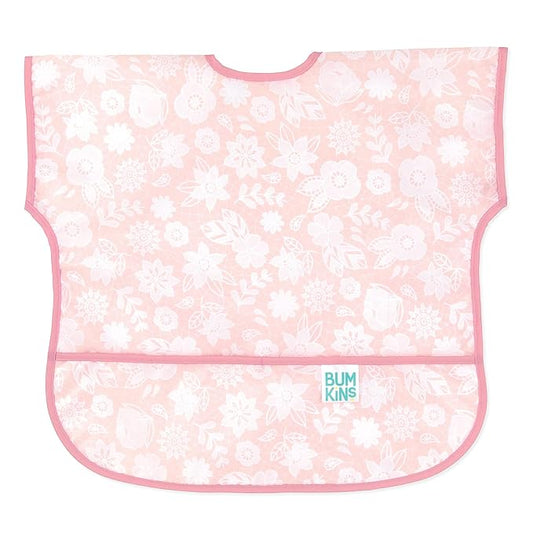 Bumkins Short Sleeve Bib for Girl or Boy, Toddler and Kids for 1-3 Years, Large Size, Essential Must Have for Junior Children, Eating, Mess Saving Soft Fabric Apron for Play, Lace Pink