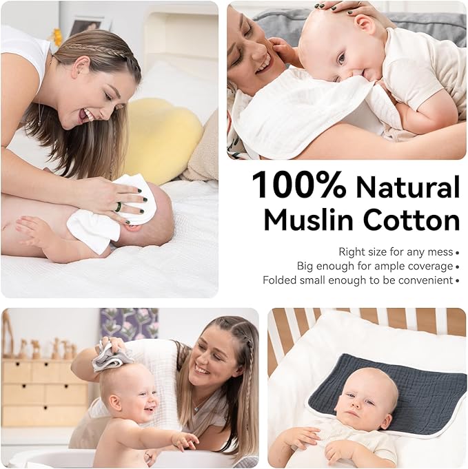Synrroe Burp Cloths Large, Muslin Burp Cloths for Baby Girls and Boys, Pack of 10 Extra Absorbent and Soft Muslin, 6 Layers 20 by 10 Inches 100% Cotton (Blue 10 Pack)