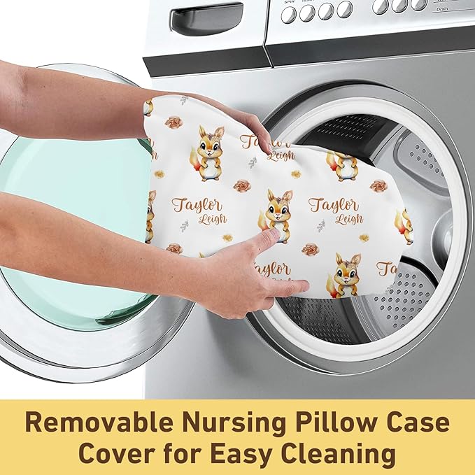 Dyoart Custom Baby Nursing Pillow Cover for Nursing, Animal Theme Removable Nursing Covers for Breastfeeding Pillows, Ultra Soft Comfortable Slipcover for Newborn Baby Boys and Girls, Cute Squirrel