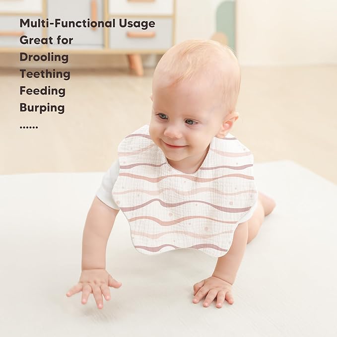 Bearmoss Baby Bibs for Drooling & Teething 8 Pack Muslin Cotton Soft Absorbent Adjustable Unisex Bibs Boys Girls 0-36 Months