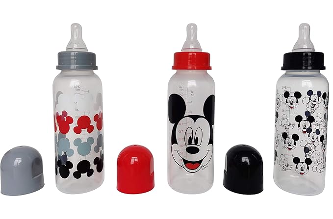 Cudlie Disney Baby Boy Mickey Mouse 9 oz Pack of Three Baby Bottles, Mickey Faces