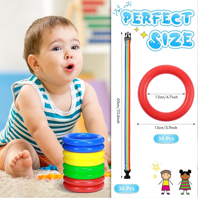 Berlune 36 Pack Walking Ropes Preschool Kids Child Toddlers Wrist Leash Walking Rope for Kids Colorful Line and Safety Loop Detachable Transition Rope for Children's School Kindergarten Outdoor Supply
