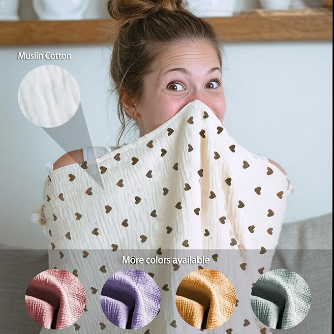Muslin Nursing Covers for Breastfeeding, Arch Neckline Breast Feeding Covers for Women, Moms Privacy Breathable Summer Nursing Apron, Enlarged Soft Feeding Cover (Beige Khaki Heart)