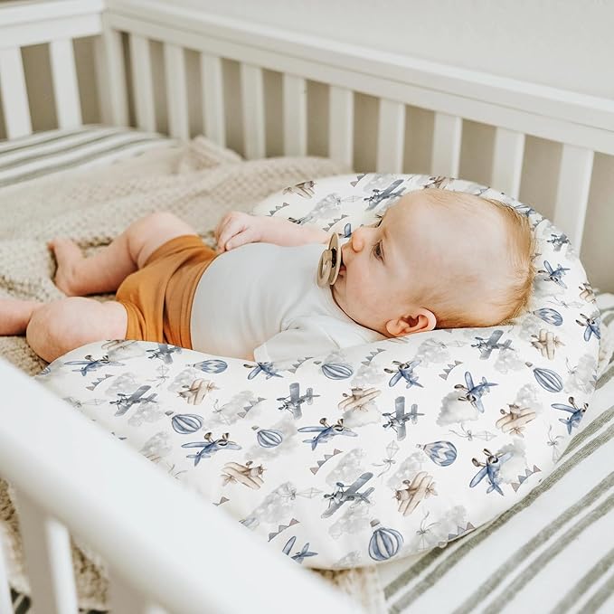 Vintage Planes Airplanes Helicopters Nursing Pillow Covers for Boy Girl Hot Air Balloon Plane Clouds Sky Nursing Slipcovers for Breastfeeding Pillows Aircraft Soft Stretchy Covers for Newborn Infant