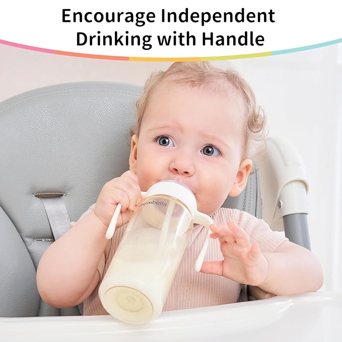 2 in 1 Baby Bottles n Straw Cup with Handle, Mombella Classic PPSU Baby Bottle & Sippy Cup, Toddler Water Bottle, Soft Silicone Fast Flow Nipple, BPA Free Transition Cup for 6 Months+, 10oz, Ivory