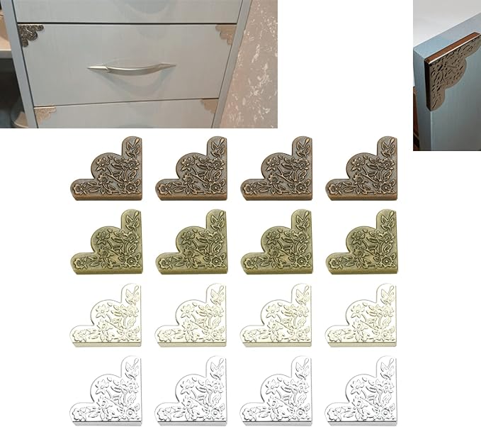 dophee 12Pcs Decorative Corner Protector, Jewelry Box Wooden Box Chest Furniture Guard Edge Cover, Metal Flower Carved No Holes, 1.69"x1.69"x0.2" - Red Copper